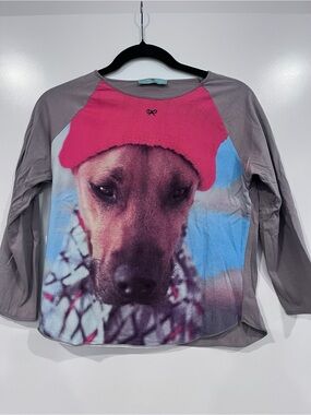 Anya Hindmarch Dog Graphic Raglan Top — Pink, Gray, Blue